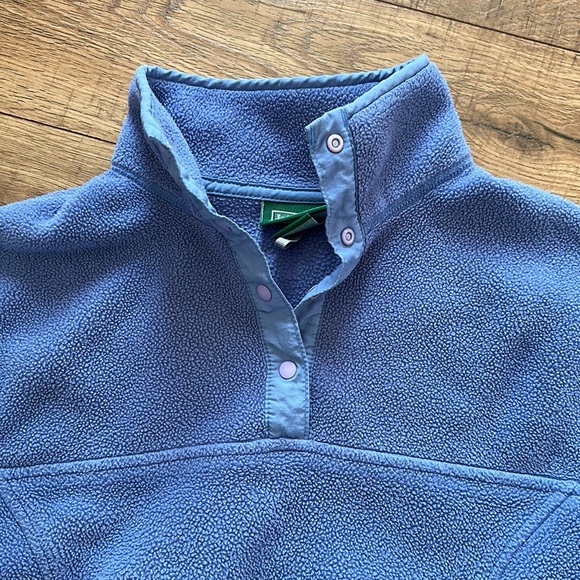 LL Bean Sweater Fleece Pullover Snap Neckline Periwinkle Blue Womens Small - Picture 2 of 4